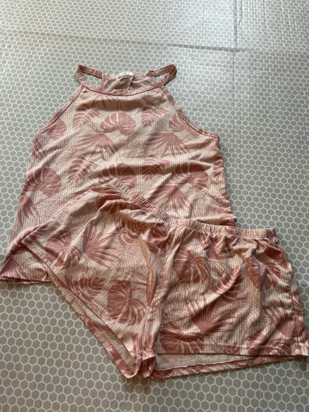 Flora Women's Pink Tropical-Print Tank & Shorts Sleep Set. Size S